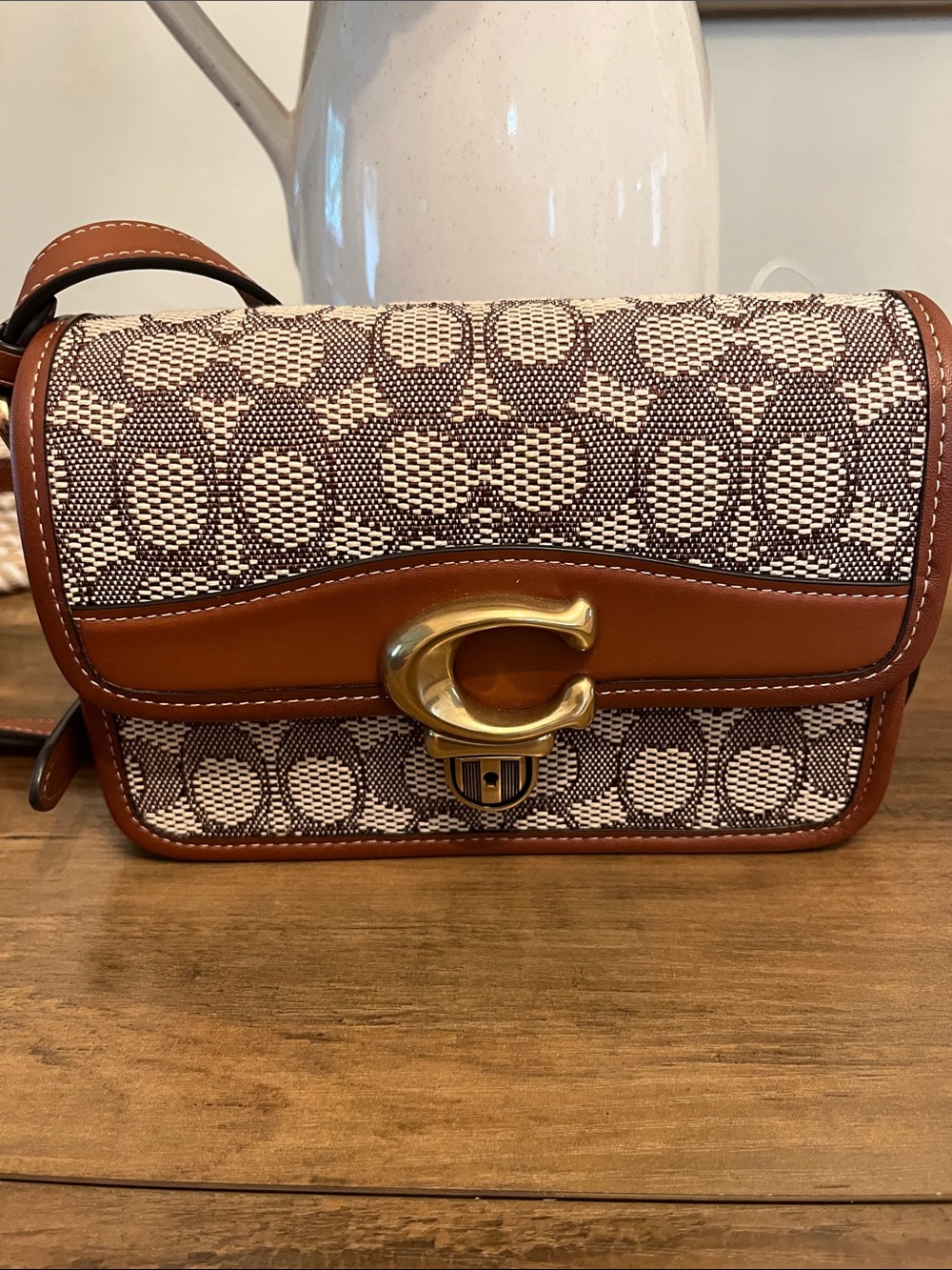 Coach Studio Signature Canvas Crossbody in Brown and Cream with Gold Hardware